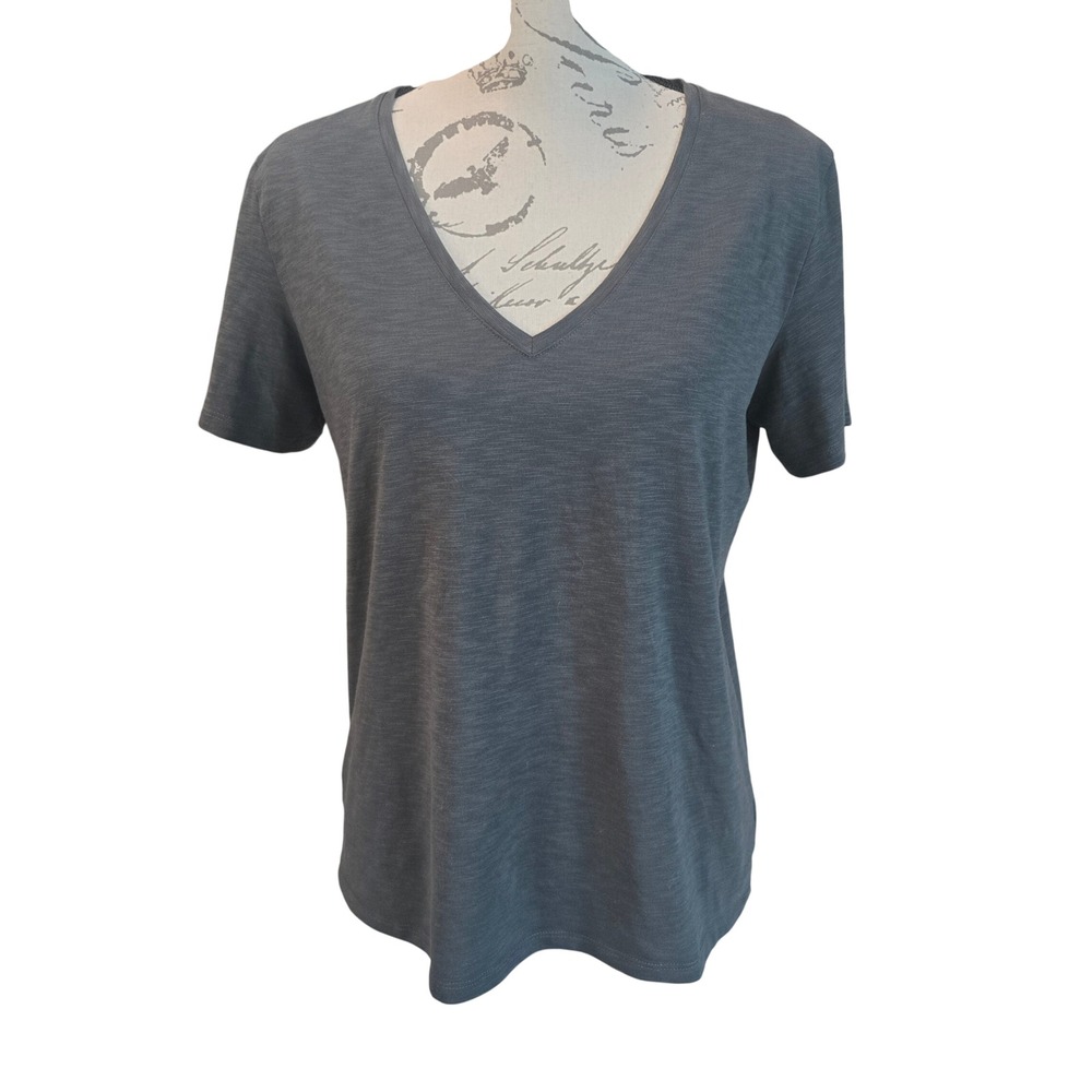 Theory 21R Steel Dark‎ Gray V-Neck Short Sleeve Casual T-Shirt Top Basic Medium